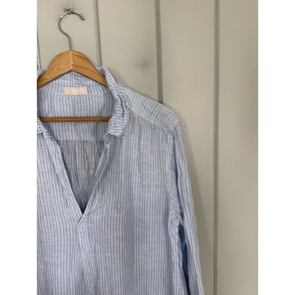 CP Shades Teton Tunic M Medium Blue White striped Linen Collar Pockets - Picture 3 of 8